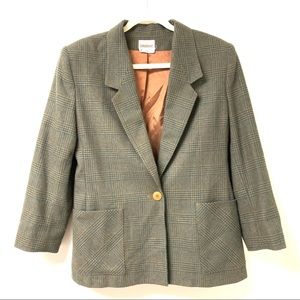 Vintage Country Suburban Green Brown Plaid Single Button‎ Blazer With Pockets